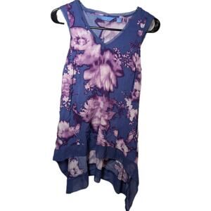 Simply Vera Wang Tank Top V-Neck Blouse Floral Cami Women's Size XS Tunic Sheer